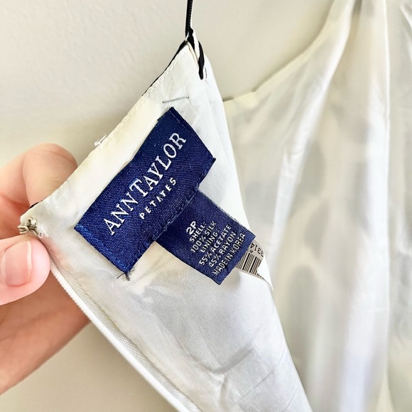 Vintage Ann Taylor Preppy Black White 100% Silk 90s Y2K Floral Satin Mini Dress - Picture 6 of 6